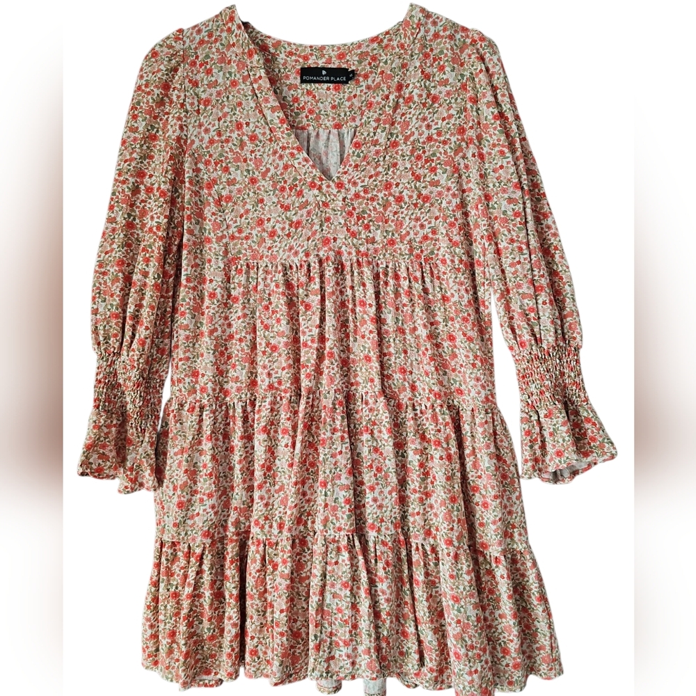 POMANDER PLACE Ditsy Floral Long Sleeve V Neck Babydoll KENZO Dress Size XS